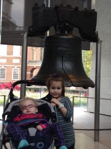 "OK Lily, who broke it?" at the Liberty Bell